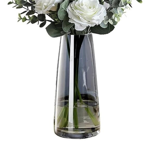 NEW West Elm XL Black Smoke Boho Clear Crystal Glass Cylinder Flower Vase Decor - Picture 4 of 10